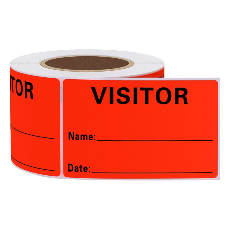 Hybsk Visitor Pass Stickers Fluorescent Red Visitor Name Identification Labels 2 x 3 inch Stickers 300 Labels Per Roll Fluorescent Red - Image 4
